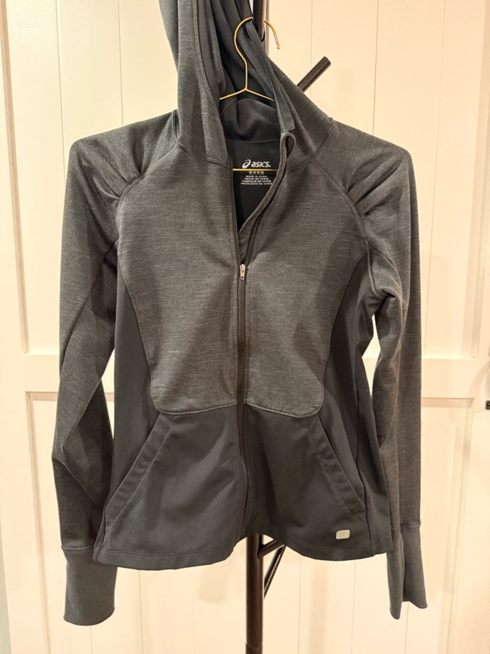 ASICS Women's Charcoal Gray Full-Zip Hooded Bomber Jacket